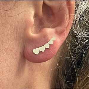 Heart Solid 14K Yellow Gold Crawler Earrings (thin)